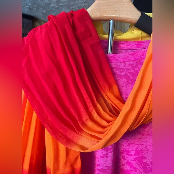 NWT Lux Pleated Fuscia Orange Yellow Soft Scarf Wrap​​ - Picture 2 of 5